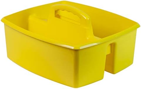 Storex 2-Compartment Large Craft Caddy – Multipurpose Classroom Organizer with Handle, Yellow, 1-Pack (00957C06C)