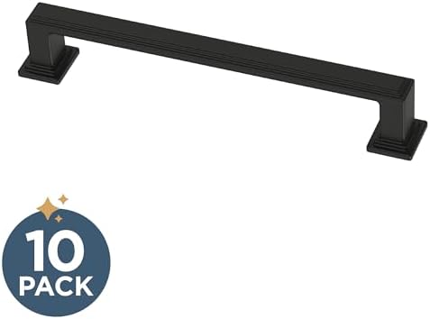 Franklin Brass 10 Pack Matte Black Cabinet Handles 5-1/16 inch (128mm) Kitchen Cabinet Handles and Drawer Pulls for Cupboards and Dressers | Stepped