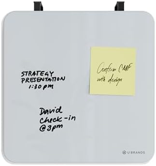 U Brands Glass Dry Erase Whiteboard, 12" x 12", Magnetic Surface, White