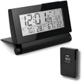 Digital Clock with Atomic RCC Time and Alarm | Indoor Temperature and Humidity Display | Wireless Sensor, Battery Operated with Blue Backlight for Bedroom or Desk