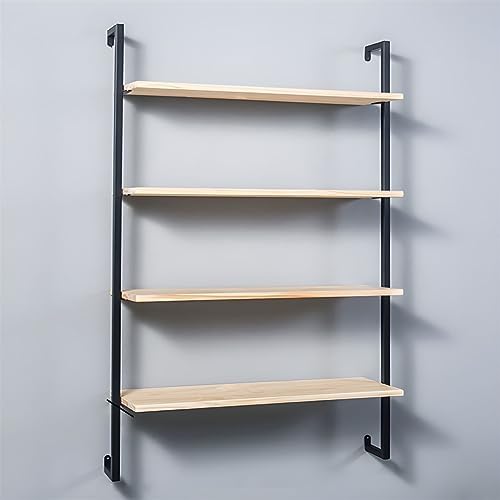 Contemporary Wall Unit Bookcase Metal Frame Pine Wood Shelf Bookshelf Wall-Mounted Bookshelf Wrought Iron Bag Rack Multi-Layer Clothing Store Decoration Black Wood 31.5" L x 9.8" W x 55.1" H