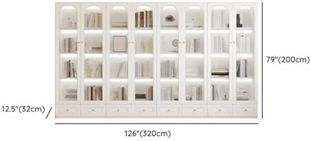 4-Tier Wood Barrister Bookcase with Multiple Drawers & Shelves Bookcase Bookshelf Integrated Home Living Room Study Cabinet Modern Display Cabinet Shelf White 126" L x 13" W x 79" H
