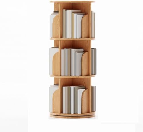 GAMAK Small Rotating Bookshelf 360 Display 3-4 Tier for Small Spaces Kids Narrow Swivel Corner Book Shelf Wood Used in Bedrooms Living Rooms Study Office (Color : Wood, Size : Three)