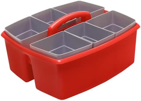 Storex Large Classroom Caddy with Cups, 13 x 11 x 6.575 Inches, Red, Case of 2 (00981A02C)