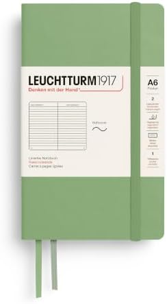 LEUCHTTURM1917 - Notebook Softcover Pocket A6-123 Numbered Pages for Writing and Journaling (Ruled, Sage)