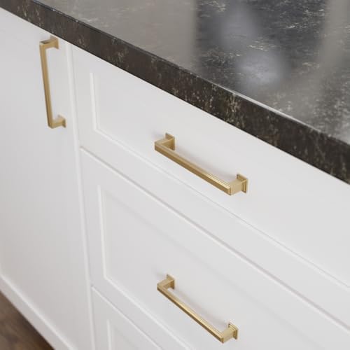 Franklin Brass 10 Pack Champagne Bronze Gold Cabinet Handles 5-1/16 inch (128mm) Kitchen Cabinet Handles and Drawer Pulls for Cupboards and Dressers | Stepped
