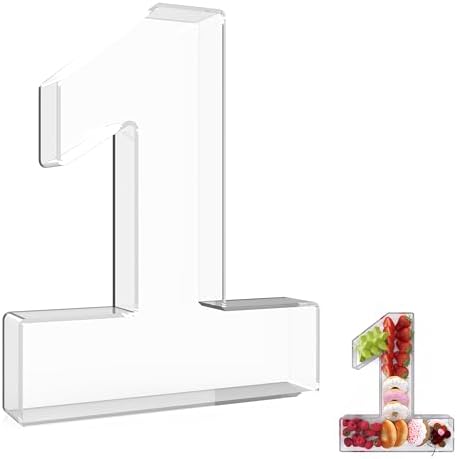 13.8" Extra Large Acrylic Number Charcuterie Board Box, Reusable Fillable Number Cake Candy Dish Display Serving Tray for Birthday Anniversary Party Decoration (1)