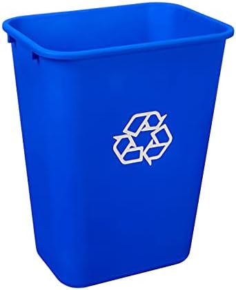 Amazon Basics Rectangular Commercial Office Wastebasket, Easy to Clean, Lightweight, 10 Gallon, Blue, Recycle Logo