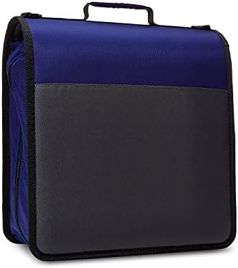 Amazon Basics Durable 3 Ring Zipper Binder with Multiple Pockets and Shoulder Strap, D-Ring Closure, Large Capacity, 4 inches, Blue