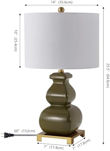 JONATHAN Y Vienna 25.5" Classic Green Ceramic Gourd Table Lamp, Brass Base