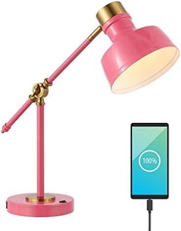 JONATHAN Y Allegra Metal Task Desk Lamp USB Port 18.5", Pink/Brass Gold