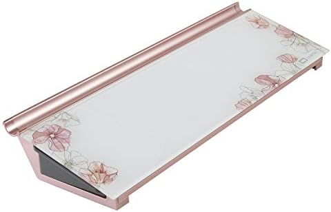 Quartet Glass Dry Erase White Board 18"W x 6"H, Compact Desktop Whiteboard with Storage Drawer, Floral (GDP186P)