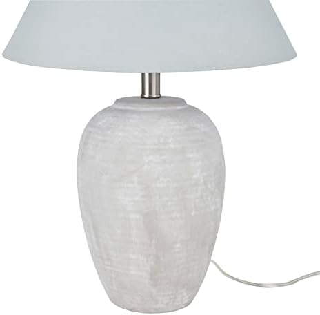 Nourison Home 23" Grey Vintage Distressed Ceramic Pot Table Lamp for Bedroom, Living Room, End Table, with Grey Conical Empire Shade