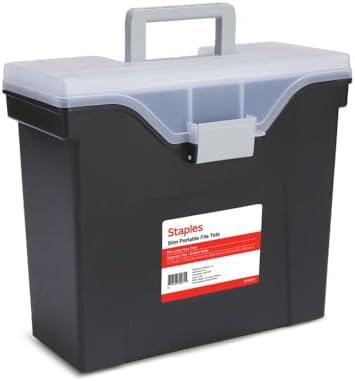 Staples Slim Portable File Tote, Letter Size, Black, 5/Carton | Lightweight totes for transporting and organizing hanging files.