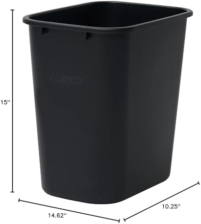 Winco 14 5/8" Black Plastic Waste Basket for Home and Office