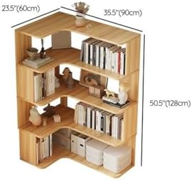 Vertical Wall Corner Shelf with Open Back 5-Shelf Wood Corner Bookshelf Floor Book Rack Multi-Layer Storage Shelf Against the Wall Bookcase Light Walnut 35" L x 24" W x 50" H