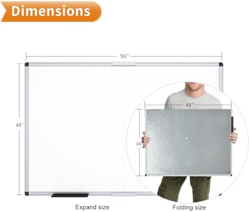 VIZ-PRO Large Magnetic Dry Erase Whiteboard, 96 x 48 Inches, Foldable