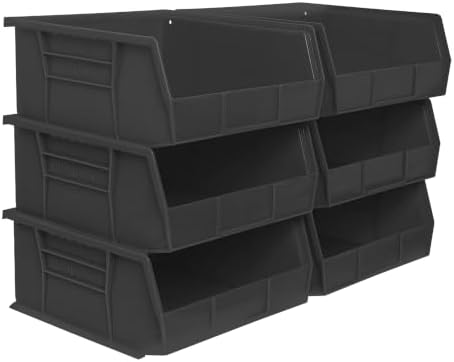 Akro-Mils 30235 AkroBins Plastic Storage Bins, 11"x11"x5", Black, 6-Pack