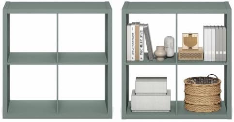 Furinno Cubicle Book Shelf Set of 2, 4-Cube Bookshelf, Sage Green