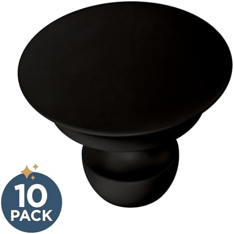 Franklin Brass 10 Pack Matte Black Cabinet Knobs 1-3/16 inch (30mm) Kitchen Cabinet Handles and Drawer Knobs for Cupboards, Dressers, Furniture, Bathroom Vanity |Medici