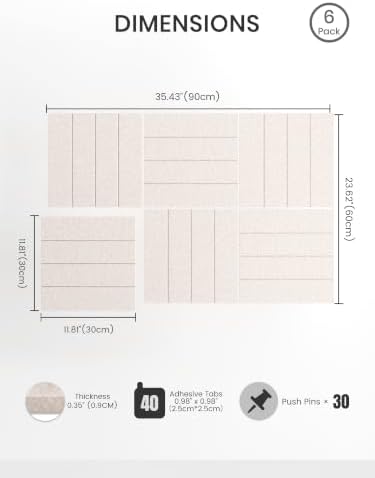 Bumusty 36" x 24" Large Cork Board Alternative, Oatmeal