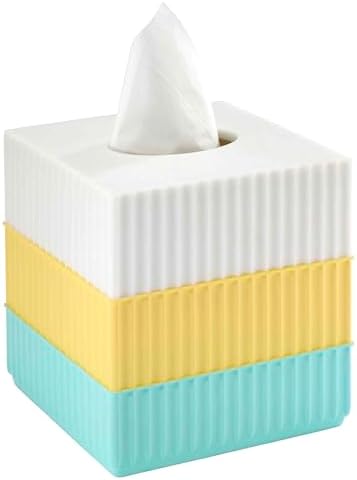 IZOD - Tissue Box Cover, Resin Countertop Bathroom Accessories, Dorm Room Essentials, Striped Bathroom Decor (Clubhouse Collection, Aqua)