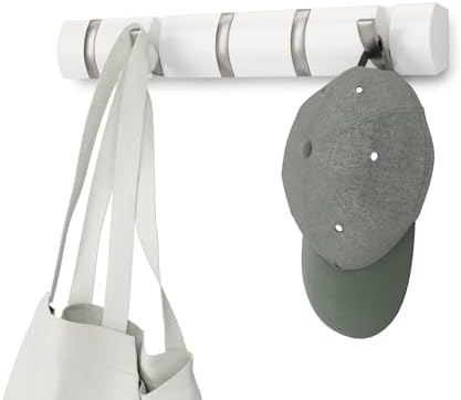 Umbra Flip Coat Rack, Wall Mounted 5-Hook Space Saving, White/Nickel