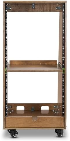 Sound Town DIY Slanted 20U Studio Rack (12U Top + 8U Lower), with 2U Bottom Storage, Slide-Out Tray, Caster, Plywood, Weathered Brown for Recording Room, Home Studio (SDRK-ST20TB)
