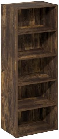 Furinno Basic DVD Shelf, 5-Tier CD Rack, Cube Storage, Amber Pine | 11 x 17 x 44, Open Shelf for DVD Blueray Game Disc, Organizer Media Shelf, for Living Room, Bedroom, Home Office
