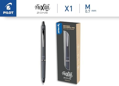 PILOT - Frixion Ball Zone Grey in Gift box - Premium erasable retractable pen with thermosensitive ink - Refillable and ergonomic roller pen - Black ink - Medium tip