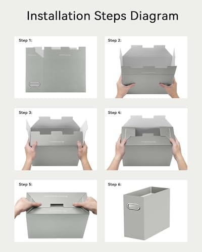 Oterri Portable Collapsible Cardboard File Box with Handle for Letter-Size | 8-Pack. Stainless Steel Handle. Label Stickers Included. Fits Letter Folders (Not Included). Home, Office, School, Dorm, Tax.