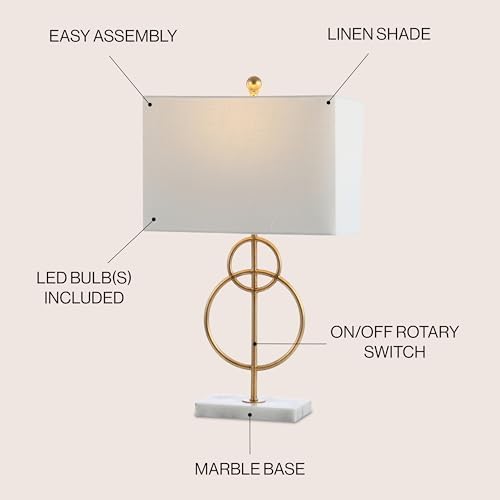 JONATHAN Y Haines Modern Circle Table Lamp 26" Metal Marble, Gold Leaf