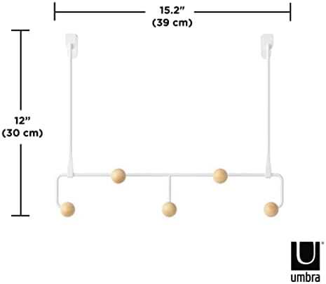 Umbra Estique Over the Door Organizer, 5-Hook Steel, Small, White/Natural