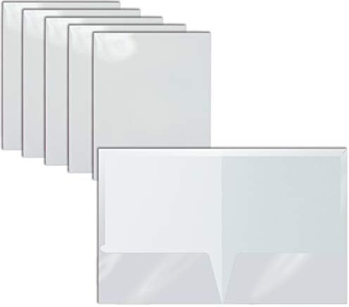 Better Office Products 2 Pocket Glossy Laminated White Paper Folders, Letter Size, 25 Pack, White Paper Portfolios, Box of 25