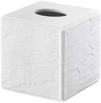 Nicole Miller - Tissue Box Cover, Durable Resin Countertop Accessories with Textured Marble Design, Fits Standard Tissues, Modern Home Decor, Dorm Room Essentials (Zen Collection, White)
