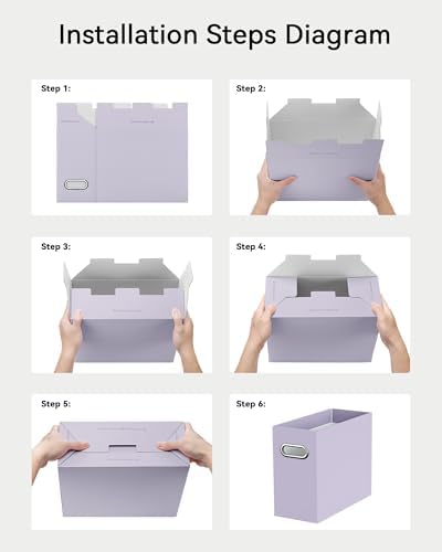 Oterri Portable Collapsible Cardboard File Box with Handle for Letter-Size | 4-Pack. Stainless Steel Handle. Label Stickers Included. Fits Letter Folders (Not Included). Home, Office, School, Dorm, Tax.