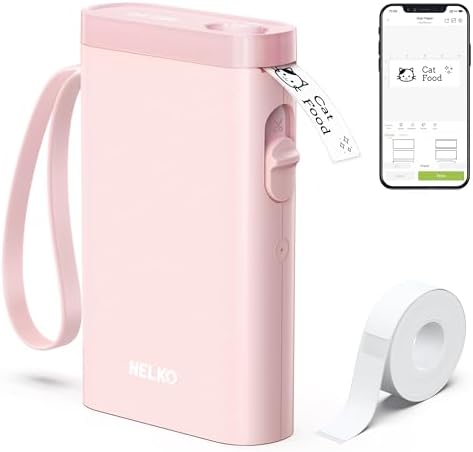 Nelko P21 Label Maker Machine with Tape, Bluetooth Label Printer, Pink