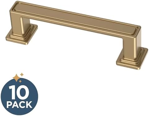 Franklin Brass 10 Pack Champagne Bronze Gold Cabinet Handles 3 inch (76mm) Kitchen Cabinet Handles and Drawer Pulls for Cupboards and Dressers | Recessed Square