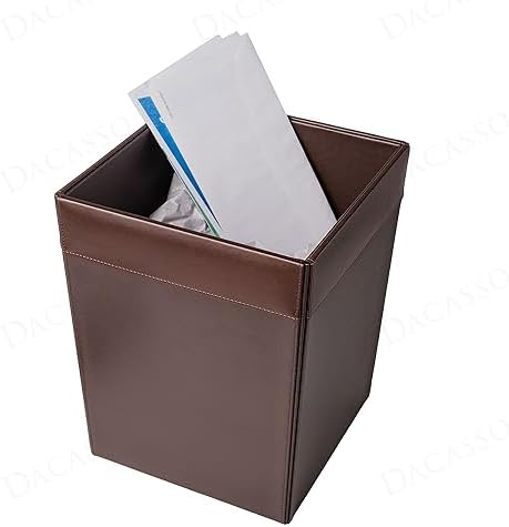 Dacasso 14 Quart Chocolate Brown Leather Square Waste Basket - Luxury Executive Decor and Office Essential