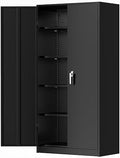 Greenvelly Metal Storage Cabinets 72” Black Garage Steel Storage Cabinet with Doors and Shelves, Metal Tool Cabinet, Steel File Cabinet for Home Office, Basement, Warehouse, Classroom（Anti Tipping）