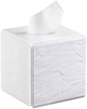 Nicole Miller - Tissue Box Cover, Durable Resin Countertop Accessories with Textured Marble Design, Fits Standard Tissues, Modern Home Decor, Dorm Room Essentials (Zen Collection, White)