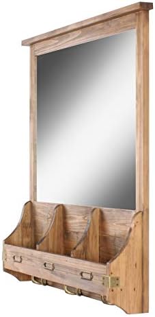 Kate and Laurel Stallard Decorative Rustic Wood Home Organizer with Mirror, Pockets, and Key Hooks, Rustic Brown