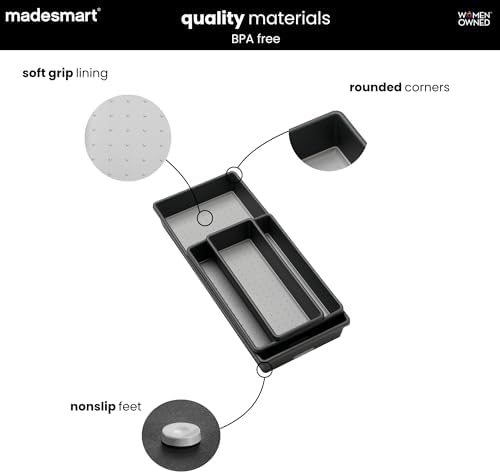 madesmart Classic 3 Bin Drawer Organizer Set, Granite