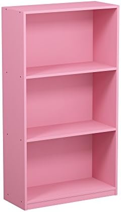 Furinno Basic 3-Tier Book Shelf with Open Shelves, Pink
