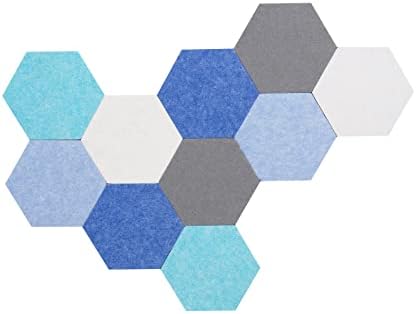 10Pcs Self Adhesive Felt Board Tiles Hexagon Bulletin Board for Walls, Felt Cork Pin Board for Pictures Photos Memos with Push Pins (Color E)