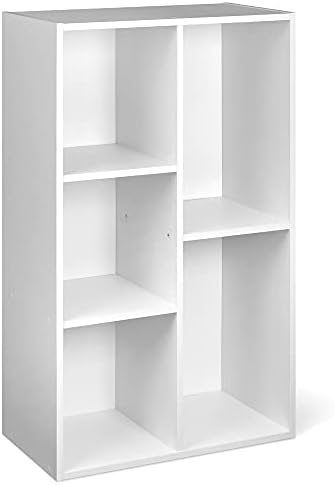 Amazon Basics 5 Cube Storage Organizer Bookcase, Sturdy Shelves for Books and Collectibles, White, 9.25"D x 19.49"W x 31.5"H