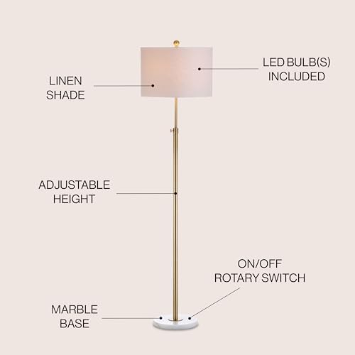JONATHAN Y June 65" Adjustable Metal Marble Floor Lamp, Brass Gold