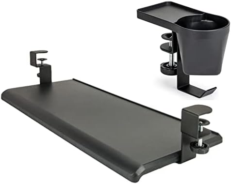 Max Smart Ergonomic Small Clamp On Keyboard Tray and Clamp on Cup Holder