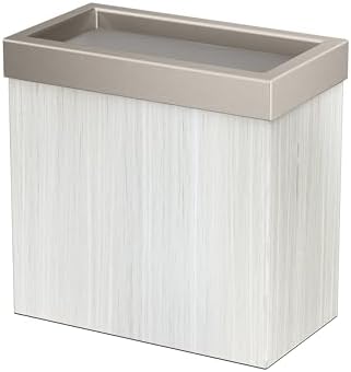 Gatco Small Bathroom Trash Can with Lid, Rectangle 3 Gallon Wastebasket, Under Sink, White Oak with Satin Nickel, for Bathroom, Bedroom, Office (1943SN)