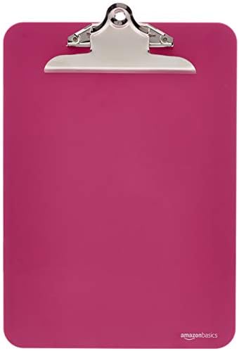 Amazon Basics Lightweight Plastic Clipboards with Sturdy Metal Clip, Letter Size, Assorted Classic Colors, Pack of 6